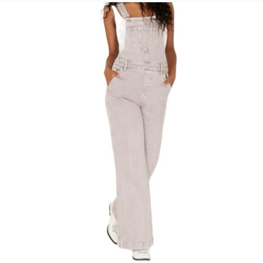 Cleo+ Wolf Chic Women's Light Gray Wide Leg Overalls